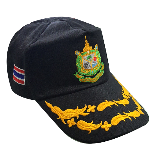 หมวกแก๊ป ดำ 2 ช่อ (ผ้ามองตากู) (ผอ.สำนัก) /ปักธงชาติ 1ด้าน