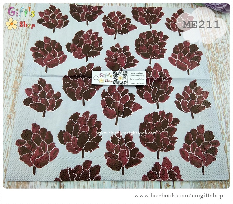 กระดาษแนปกิ้น ลาย KAPYKUKKA light grey ลายสีแดงเลือดหมู พื้นหลังสีเทาอ่อน ลายของ Marimekko