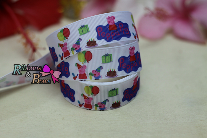 ริบบิ้นผ้าพิมพ์ลาย หมูน้อย กว้าง 22 mm #PP13