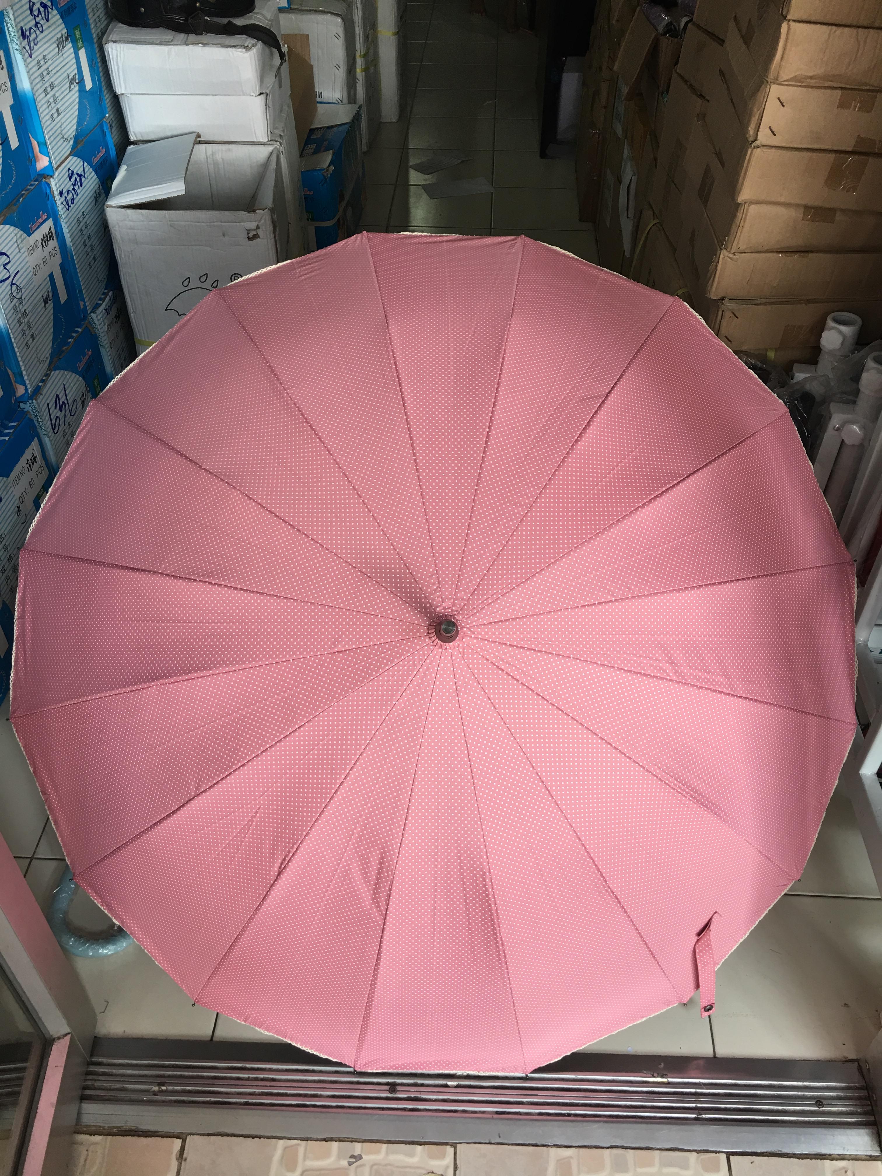 ร่มตอนเดียว23นิ้วลายจุดมีระบายลูกไม้มียูวีสีทอง