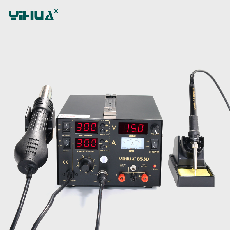 YIHUA 853D 15V 1A เครื่องเป่าลมร้อน+หัวแร้ง+ซัพพลาย 3 in 1