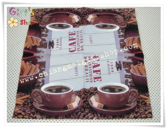 กระดาษแนปกิ้น ลายถ้วยกาแฟ เมล็ดกาแฟ ขนม