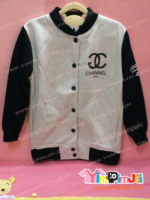 เสื้อกันหนาว เบสบอล สีเทา แขนดำ ลายตามสั่ง / ลาย CHANNEL น่ารัก เท่ห์อ่ะ