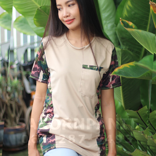 เสื้อยืดสีกากี-ต่อข้างลายพราง /(อุทยาน)