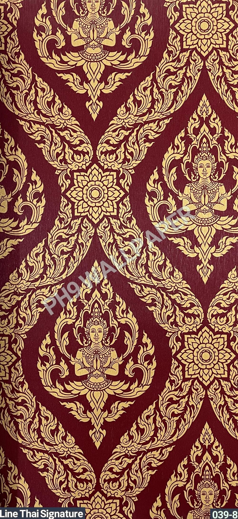วอลเปเปอร์ลายไทย ลายเทพพนม สีทอง-พื้นแดง 039-8