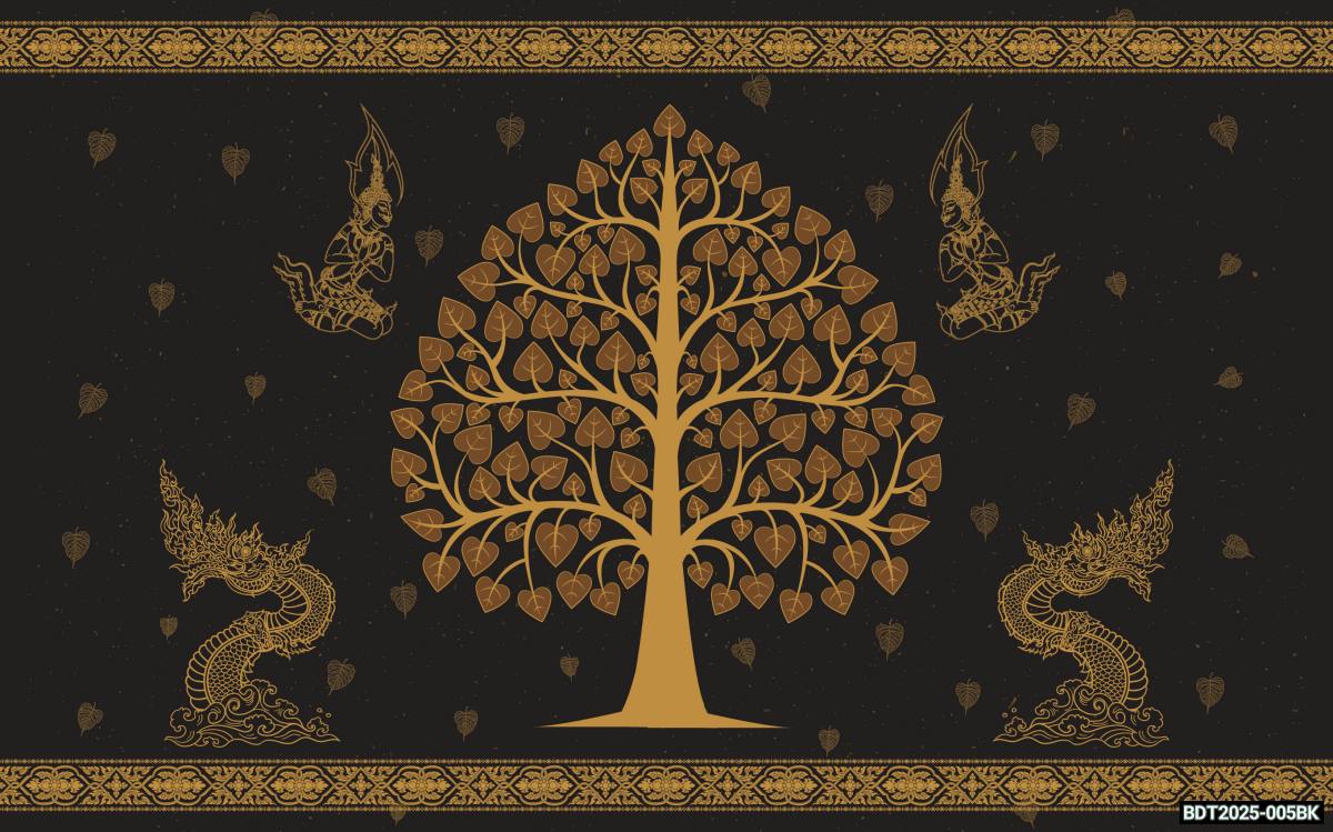 วอลเปเปอร์ภาพพิมพ์ ต้นโพธิ์-เทวดา-พญานาค ดีไซน์ใหม่ล่าสุด สีดำ CV-BDT2025-005BK
