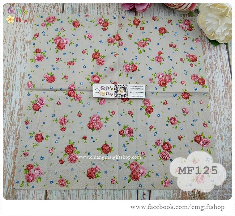 กระดาษแนปกิ้นยุโรป, ลายดอกไม้, ลายดอกไม้สีชมพู, ลายดอกไม้เล็กๆ, ลายดอกไม้สีแดง, พื้นหลังสีน้ำตาลอ่อน, ลายดอกกุหลาบ, ลายเต็มผืน