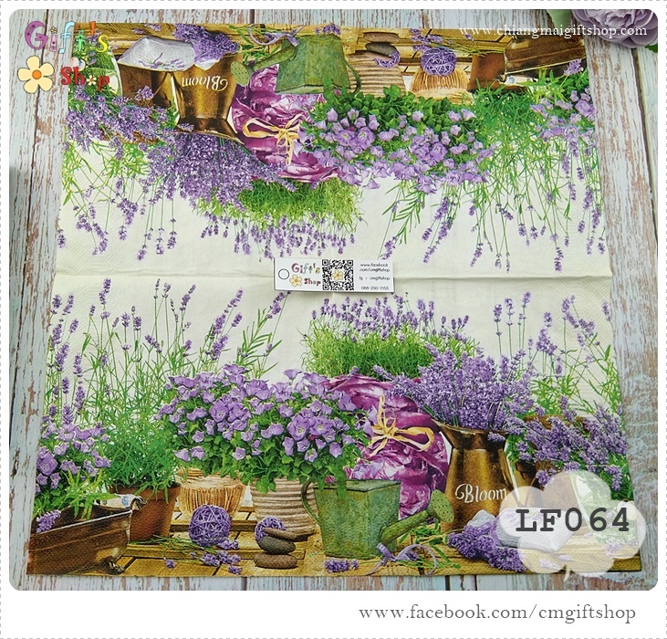 กระดาษแนปกิ้นยุโรป ,ลาย Blooming Lavender cream, ลายดอกไม้สีม่วง, ลายดอกลาเวนเดอร์สีม่วงในแจกัน, ลายดอกไม้โทนสีม่วง, พื้นหลังสีครีม, พื้นหลังสีอ่อน, ลายดอกลาเวนเดอร์