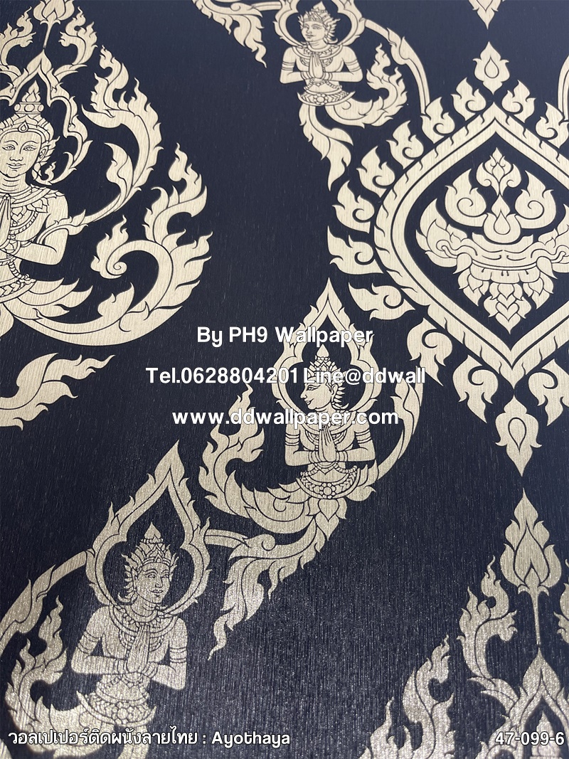 วอลเปเปอร์ติดผนัง ลายเทพพนม สีทอง-พื้นดำ 47-099-6