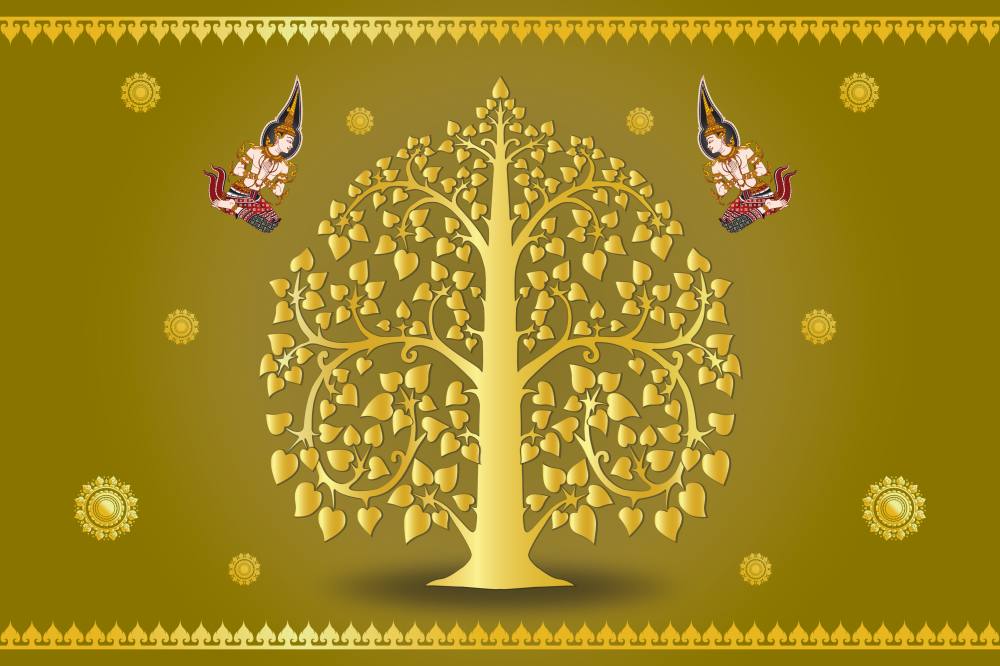 วอลเปเปอร์ติดผนัง ภาพต้นโพธิ์ สั่งทำตามขนาดที่ต้องการ สีดำ/น้ำเงิน/ฟ้า/น้ำตาล/เหลืองทอง/เขียว/เทา/แดง/ขาว CW-BDT2025-007