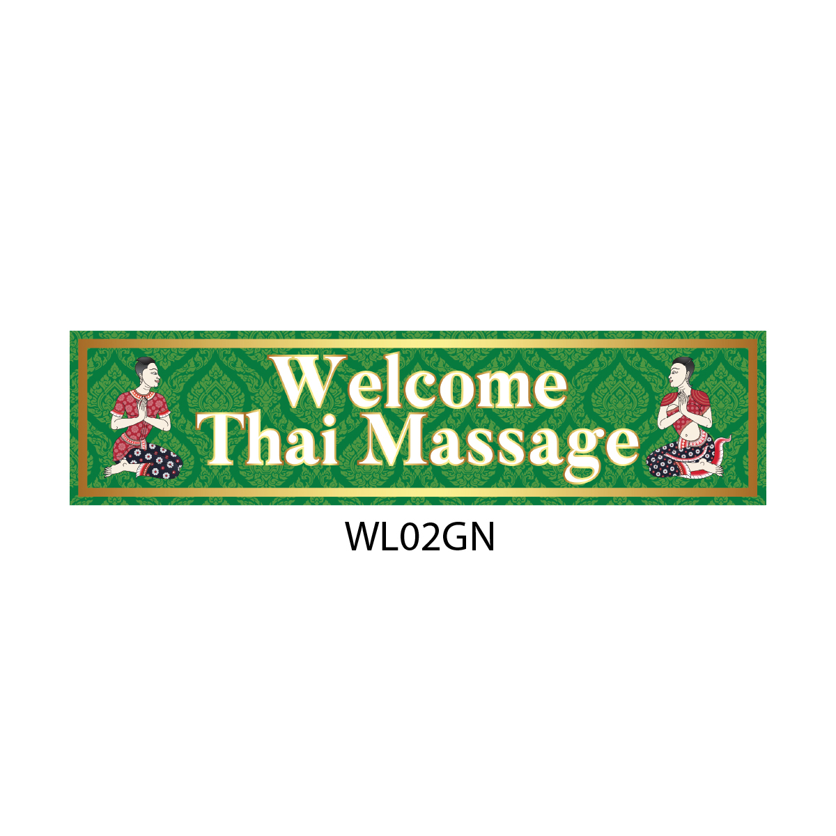 สติ๊กเกอร์ป้าย "Welcome Thai Massage" สำหรับติดตกแต่งร้านสปาไทย สีเขียว WL02GN