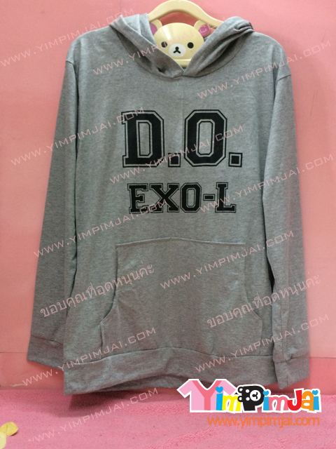 เสื้อฮู้ด เสื้อรุ่น สีเทา สกรีนตามสั่ง D.O. EXO-L