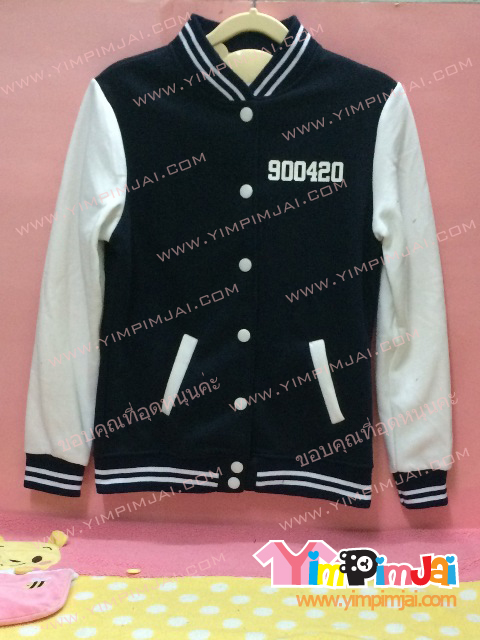 เสื้อกันหนาว เบสบอล สีกรมท่า แขนขาว ลายตามสั่ง นักร้องเกาหลี 900420 LUHAN 7