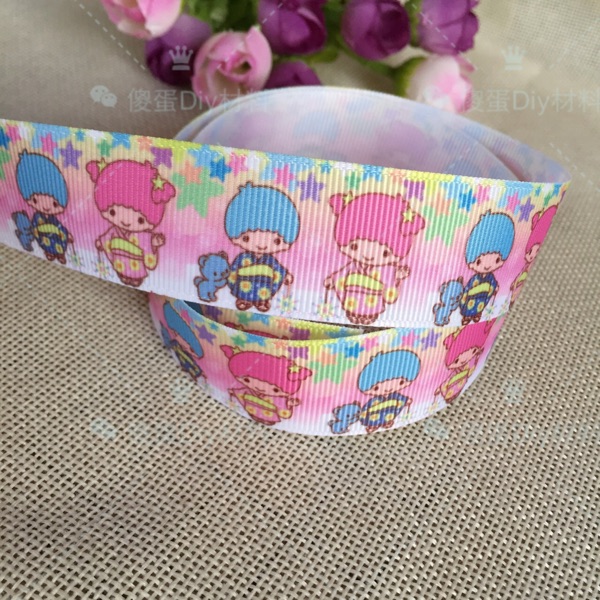 ริบบิ้นผ้าพิมพ์ลาย Little Twin Stars (kikil&lala) กว้าง 25mm #CT12