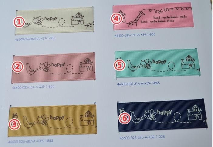 ริบบิ้นผ้าพิมพ์ลายการ์ตูนสัตว์น่ารัก 6 สี กว้าง 25 mm #AN26