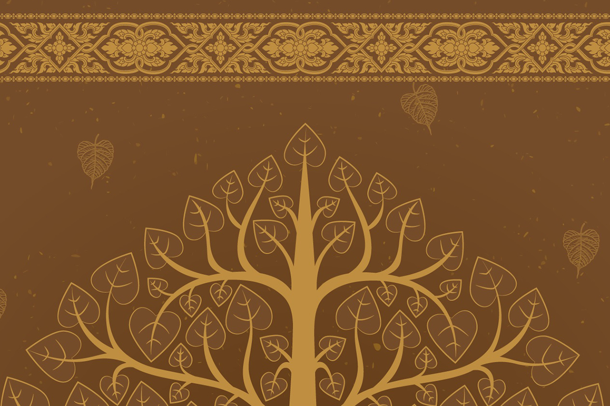 วอลเปเปอร์ภาพพิมพ์ ต้นโพธิ์-เทวดา-พญานาค ดีไซน์ใหม่ล่าสุด สีน้ำตาล CV-BDT2025BW