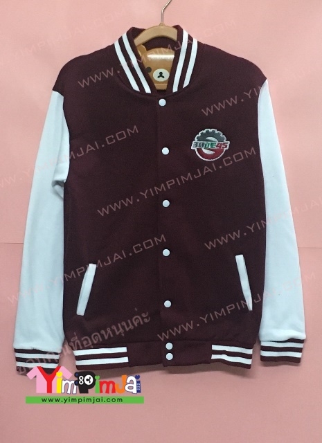 เสื้อแจ็คเก็ตเบสบอลเลือดหมูแขนขาว ปักโลโก้วิศวะ