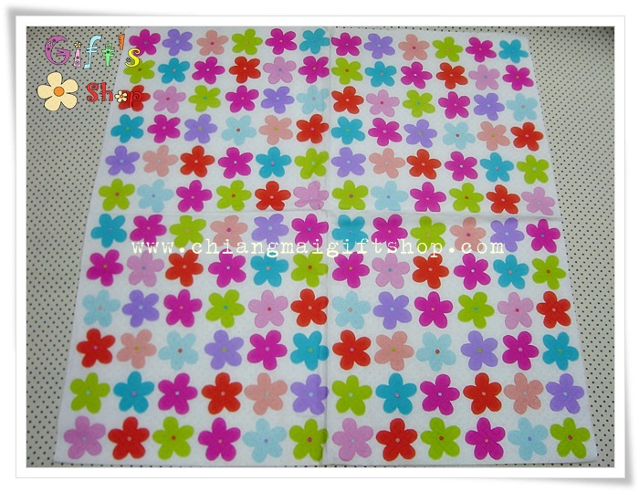กระดาษแนปกิ้น ลายดอกไม้สีฟ้า ชมพู เขียว ส้ม ม่วง แดง พื้นหลังสีขาว