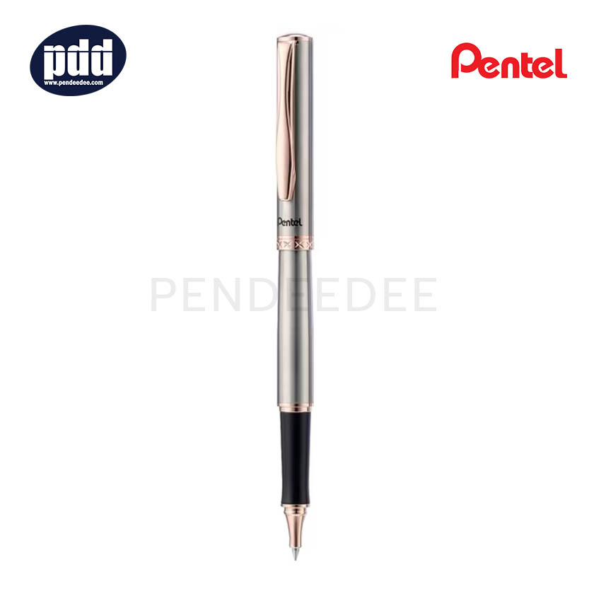 PENTEL ปากกาหมึกเจล เพนเทล สเตอร์ลิ่ง PENTEL Sterling 611 0.7 mm. Silver Pinkgold Trim Gel Pen