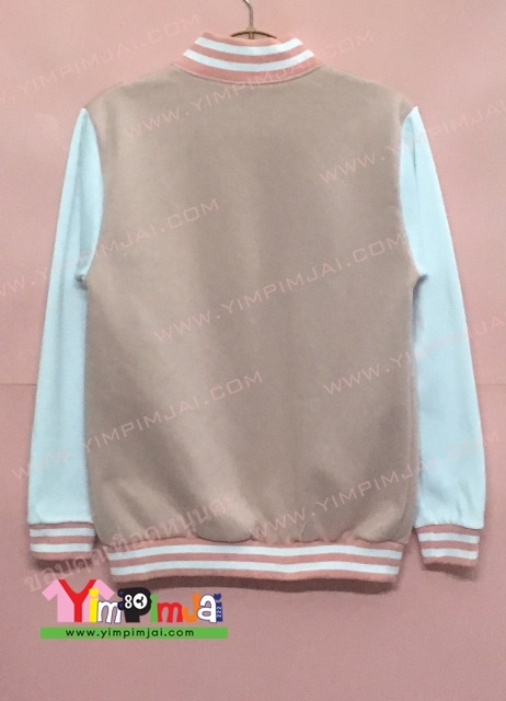 เสื้อแจ็คเก็ตเบสบอลสีโอรส แขนขาว ปัก SF