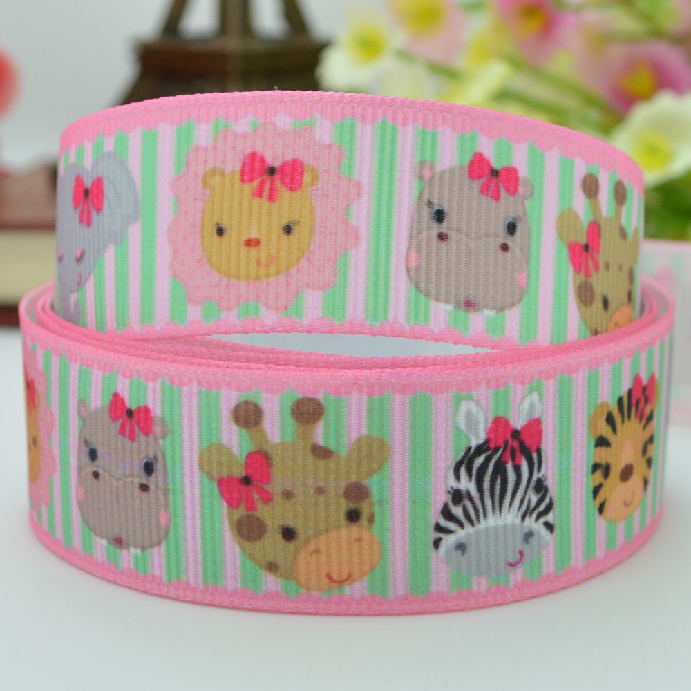 ริบบิ้นผ้าพิมพ์ลาย น้องสัตว์น่ารัก กว้าง 22 mm #AN12