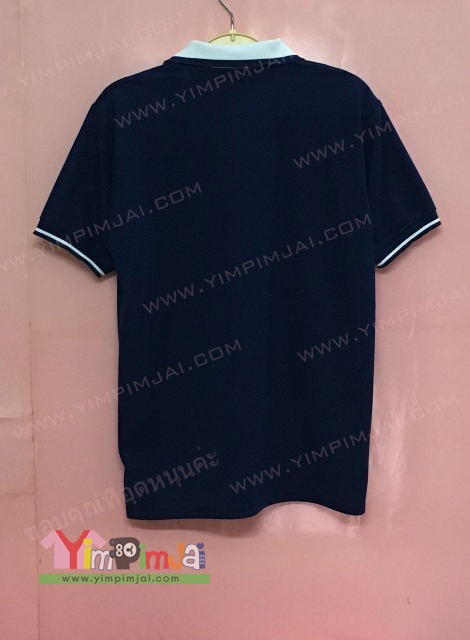 เสื้อโปโลสีกรมท่า ปกขาว จั๊มแขน