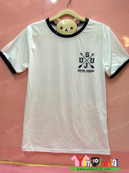 เสื้อยืด สีขาว แขนสั้น คอดำ ขอบแขนดำ สกรีนตามสั่ง Super Junior The Last Man Standing
