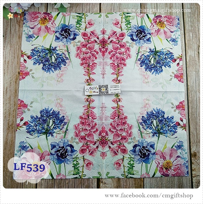 กระดาษแนปกิ้นยุโรป ,ลายดอกไม้สีม่วง, ลายดอกไม้สีชมพู, ลายดอกไม้ภาพวาดสีน้ำ, ลายทุ่งดอกไม้, ลายดอกไม้หลายชนิด, พื้นหลังสีขาว, ลายFoxglove&Agapanthus