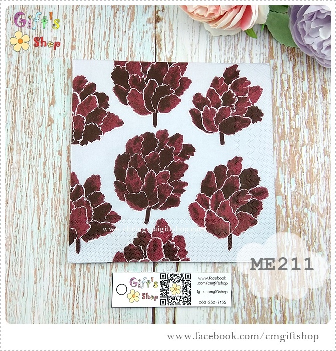 กระดาษแนปกิ้น ลาย KAPYKUKKA light grey ลายสีแดงเลือดหมู พื้นหลังสีเทาอ่อน ลายของ Marimekko