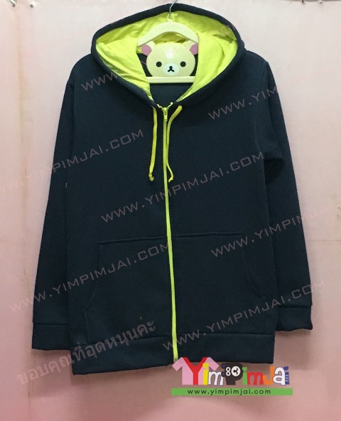 เสื้อฮู้ด เสื้อกันหนาว เสื้อรุ่น สีดำ แขนยาว หมวกดำในเขียว ซิปเขียว เชือกเขียว มีกระเป๋า สกรีนตามสั่ง SPY 3ทับ2 Forever