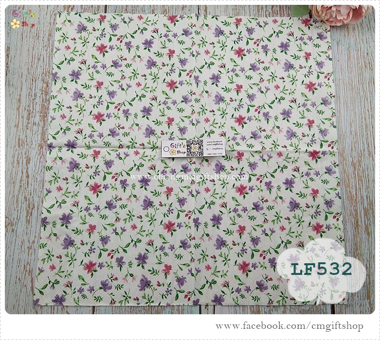 กระดาษแนปกิ้นยุโรป ,FLEURS violet pink, ลายดอกไม้เล็กๆกระจายเต็มแผ่น, ลายดอกไม้สีม่วง, ลายดอกไม้สีชมพู, พื้นหลังสีครีมอ่อน