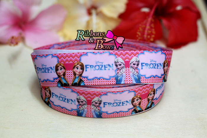 ริบบิ้นผ้าพิมพ์ลาย Frozen กว้าง 25 mm #FZ047