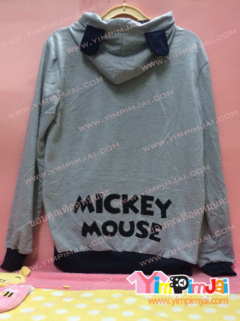 เสื้อฮู้ด เสื้อรุ่น สีเทา หูดำ สกรีนตามสั่ง MICKY MOUSE