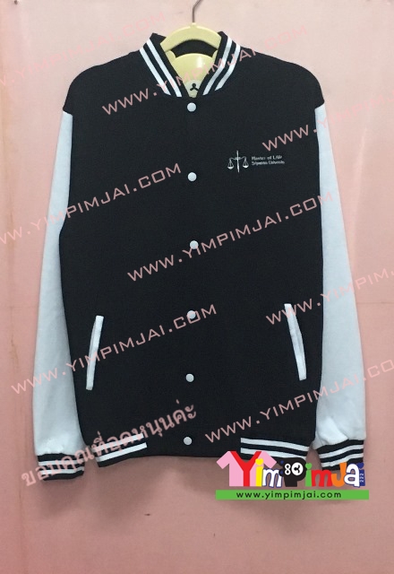 เสื้อกันหนาว เบสบอล สีดำ แขนยาวขาว กระดุมขาว มีกระเป๋า สกรีนตามสั่ง Criminal Love