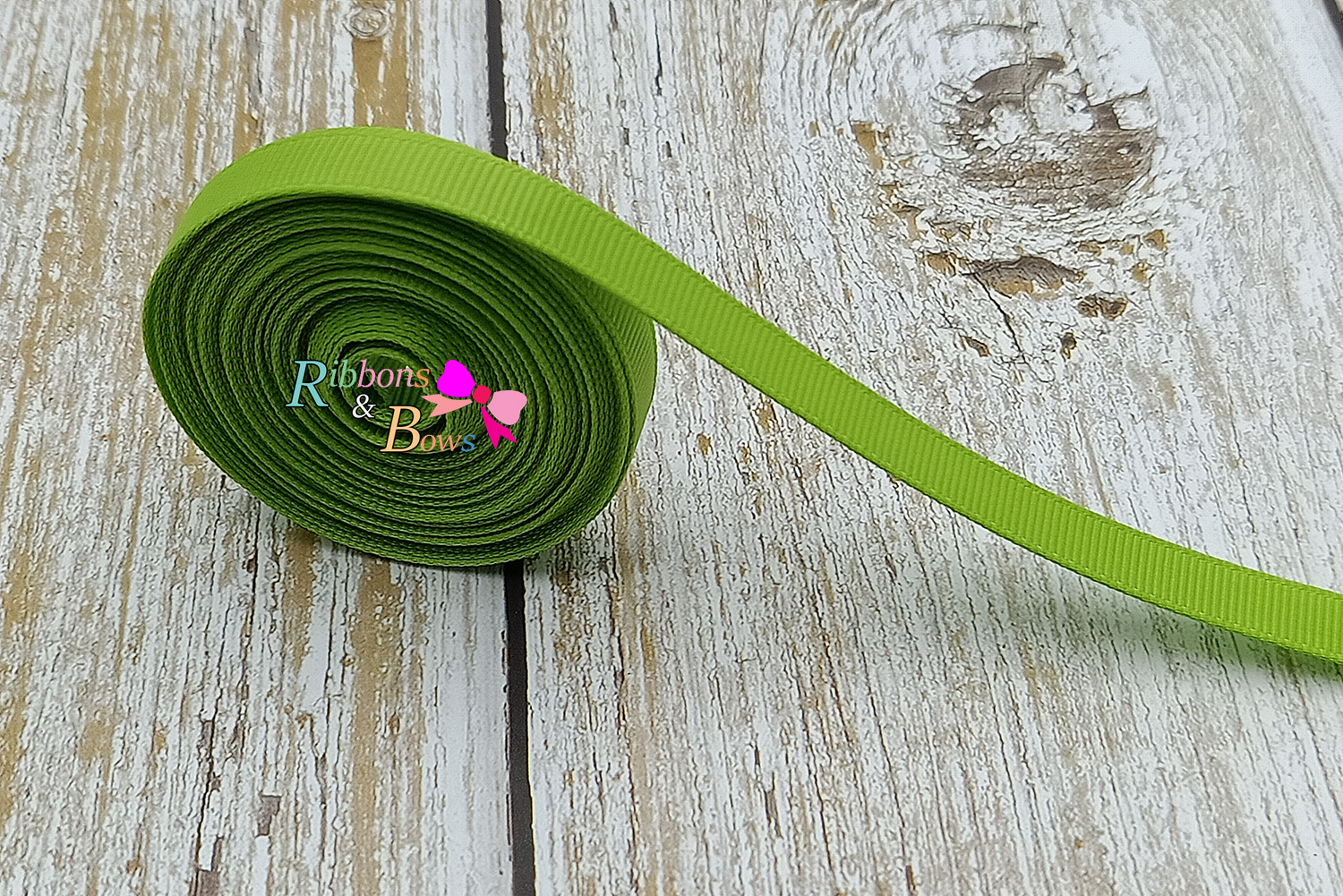ริบบิ้นผ้าลูกฟูก สีเขียวแอ๊ปเปิ้ล (550 Apple green) #PC23