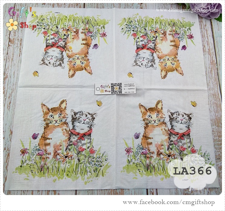 กระดาษแนปกิ้น ลาย O'Malley & friend, ลายแมวสองตัว, ลายน้องแมว, ลายแมว, พื้นหลังสีขาว