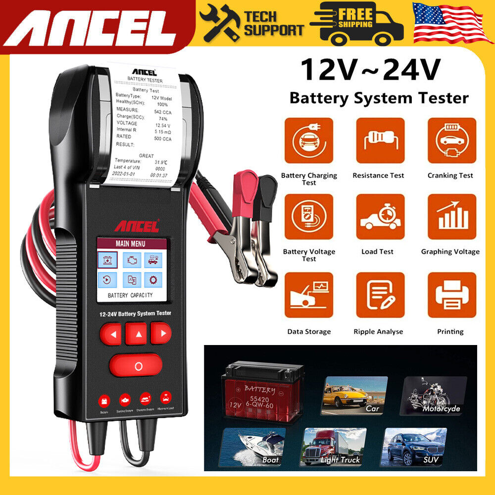 ANCEL BST600 Battery Tester with Printer 12V/24V 100-2000 CCA