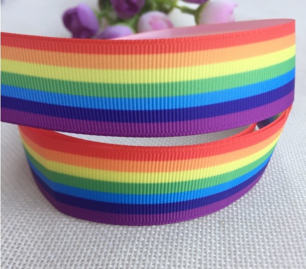 ริบบิ้นผ้าพิมพ์ลายสีรุ้ง 3 ขนาดกว้าง 38,25,10 mm #BB1