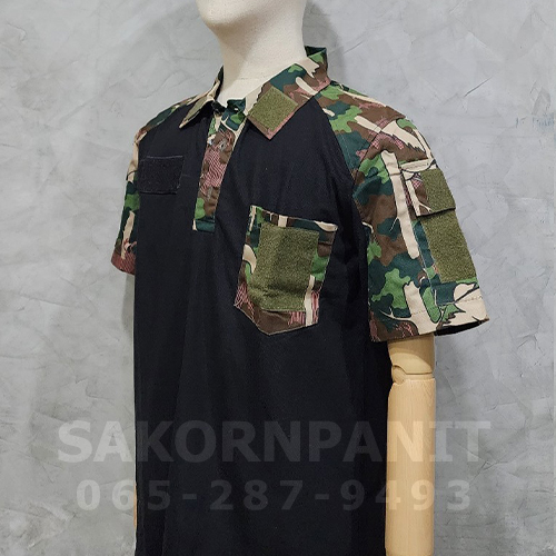 เสื้อฟาติกดำแขนสั้น ลายพราง(อุทยาน)