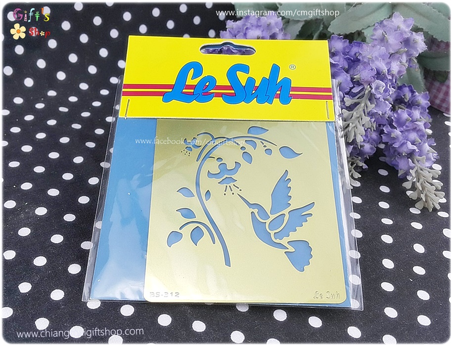 สเตนซิลโลหะ Stencil ลายนกฮัมมิงเบิร์ดกับดอกไม้