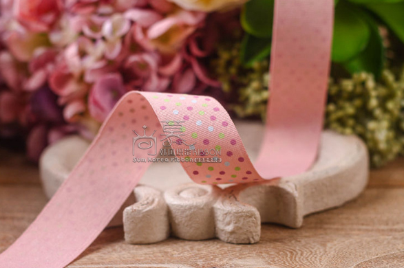 ริบบิ้นผ้าลูกฟูกเกาหลี สีหวานลายจุด ขนาด กว้าง 4 ซม..#FD