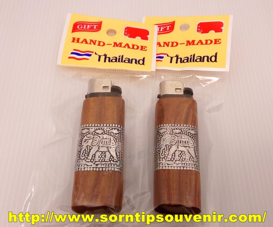 ไฟแช็คปลอกไม้ลายช้างของที่ระลึกไทย