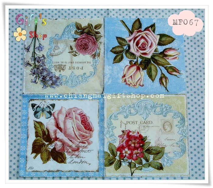 กระดาษแนปกิ้น ลายดอกกุหลาบ ดอกไม้ พื้นหลังลายวินเทจ