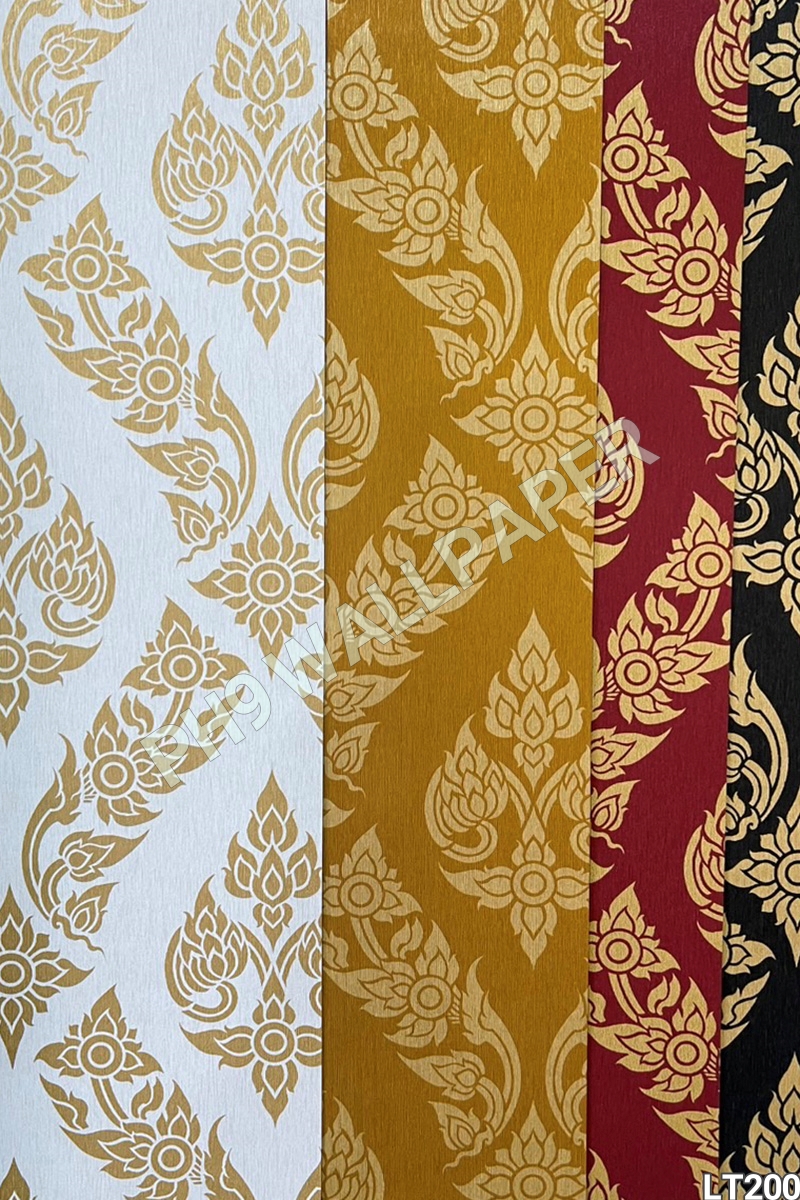 วอลเปเปอร์ติดผนัง ลายพุ่มข้าวบิณฑ์ สีทอง พื้นแดง/ขาว/ทอง/ดำ LT200