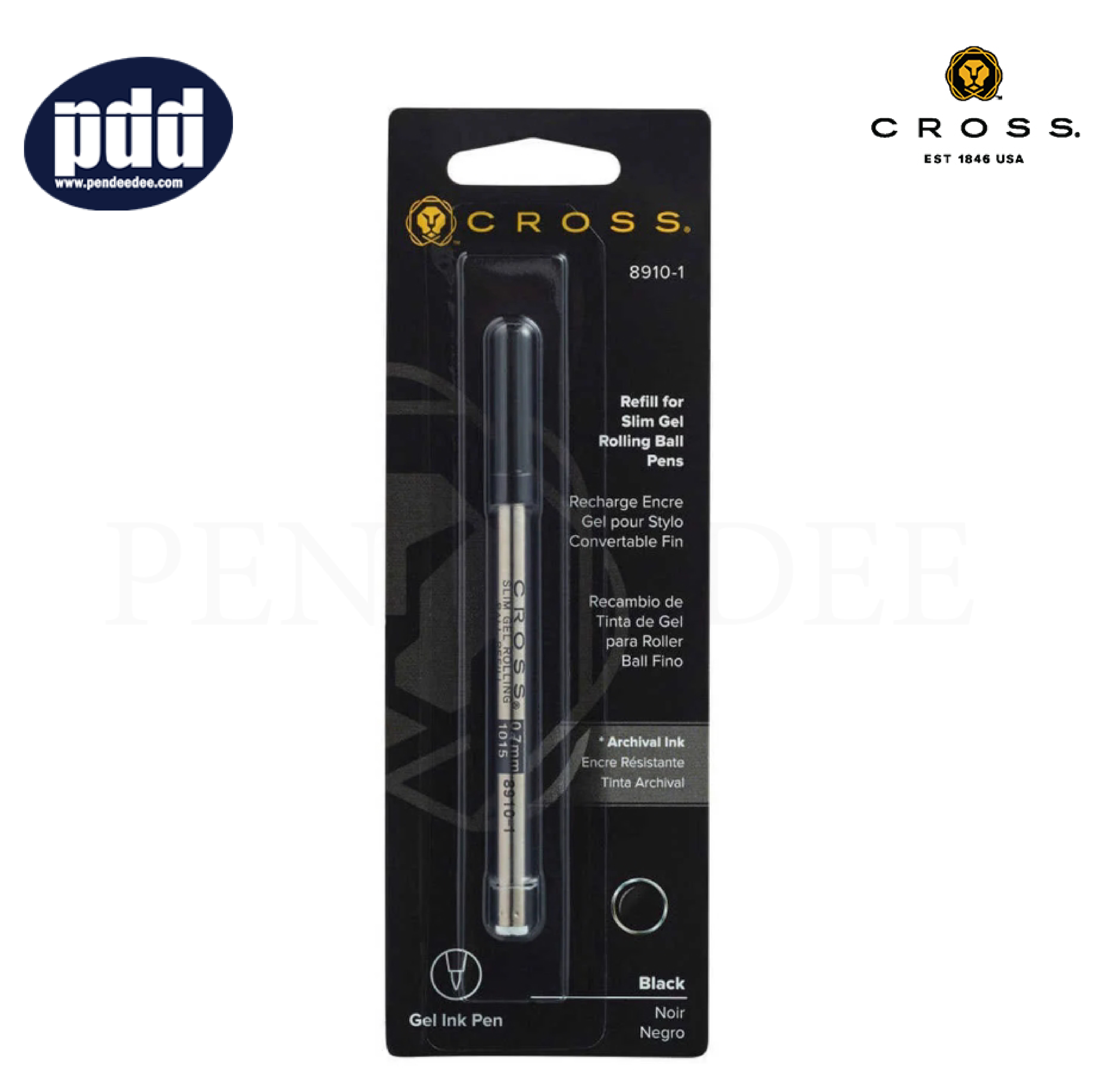 CROSS ไส้ปากกาเคมี ครอส สลิม หมึกดำ หัวเอ็ม 0.7 มม. #8910-1 - CROSS Slim Gel Black 0.7 mm. Rollerball Refill #8910-1