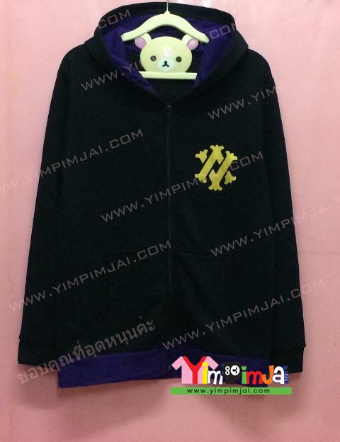 เสื้อฮู้ด เสื้อกันหนาว สีดำ แขนยาว หมวกดำ สรีนตามสั่ง อักษรจีน