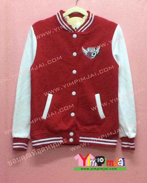 เสื้อกันหนาว เบสบอล สีแดง แขนยาวขาว ลายตามสั่ง เสื้อห้อง เสื้อรุ่น SONE G9 TIFFANY GG