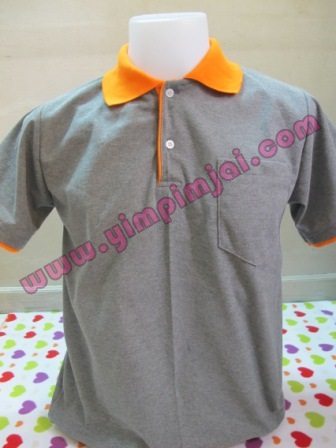 เสื้อโปโลสีเทา ปกส้ม แลบส้ม