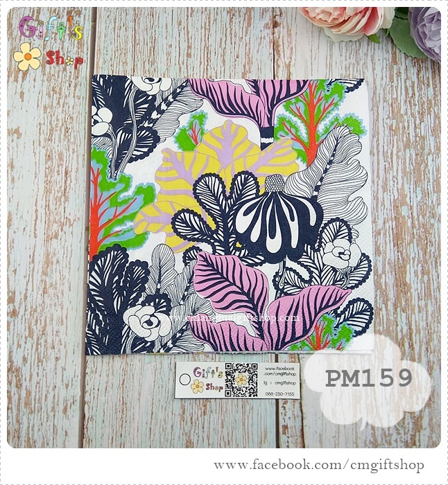 กระดาษแนปกิ้น ลายดอกไม้ ลาย KAALIMETSA rose ลายของ marimekko ดอกไม้ใบไม้หลายสี
