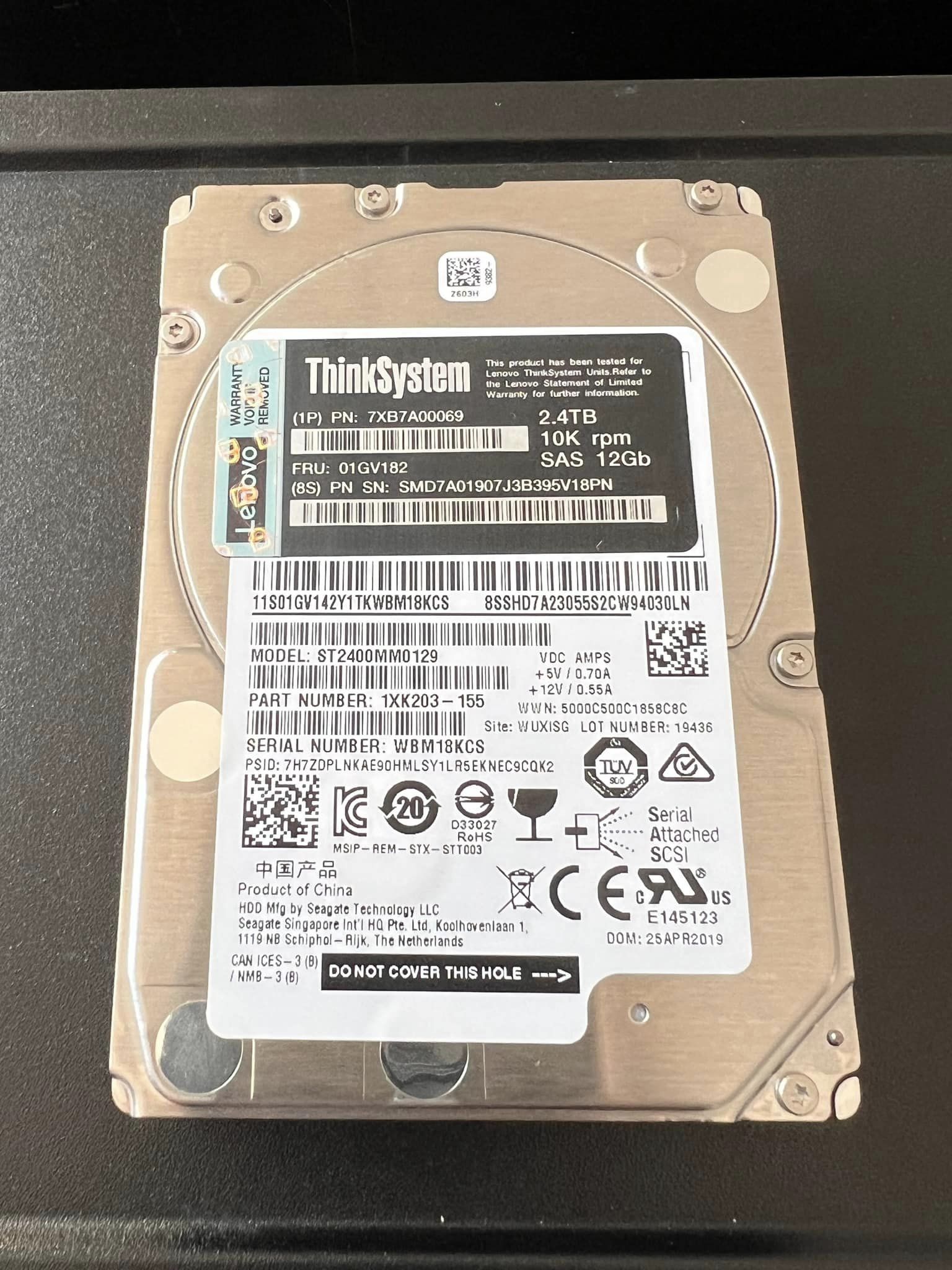 hdd sas 2.4tb 10k 12Gbps 2.5" ฮาร์ดดิสเซิร์ฟเวอร์มือสองพร้อมใช้งาน